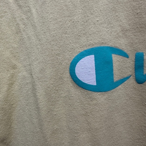 Champion Crop Top Tee Yellow Teal Logo Short Sleeve Athletic Shirt XL - Picture 3 of 7